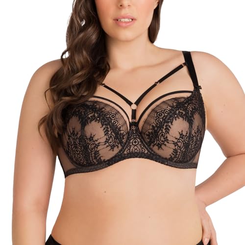 Gorsenia Dame Soft BH Klassisch Bügel Spitze Gemustert Tüll Nicht Gepolstert K804 Goya, Schwarz,90D von Gorsenia