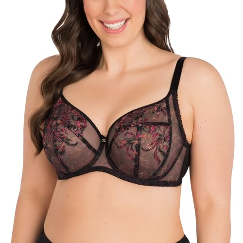 Gorsenia Dame Soft BH Stickerei Blumenmuster Klassisch Elegant Netz Bügel K792 Jenny, Schwarz,65G von Gorsenia