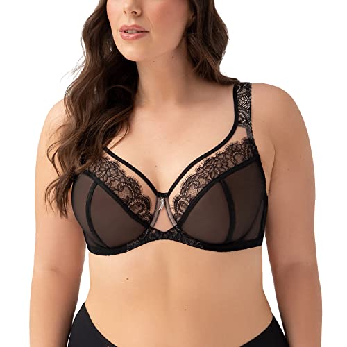 Gorsenia Dame Soft-BH Tüll Spitze Netz Schalen Träger Geblümt Dessous K740 Lauren, Schwarz,75E von Gorsenia