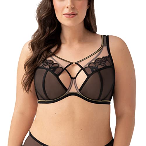 Gorsenia Dame Soft-BH Tüll Spitze Netz Schalen Träger Geblümt Dessous K758 Saanvi, Schwarz,100E von Gorsenia