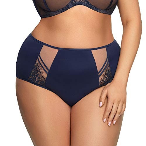 Gorsenia Damen Slip Unterhose Tüll Spitze Hoher Bund K497 Paradise, Dunkelblau,XXL von Gorsenia