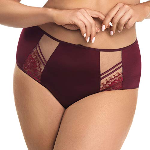 Gorsenia Damen Slip Unterhose Tüll Spitze Hoher Bund K497 Paradise, Dunkelrot,XXL von Gorsenia