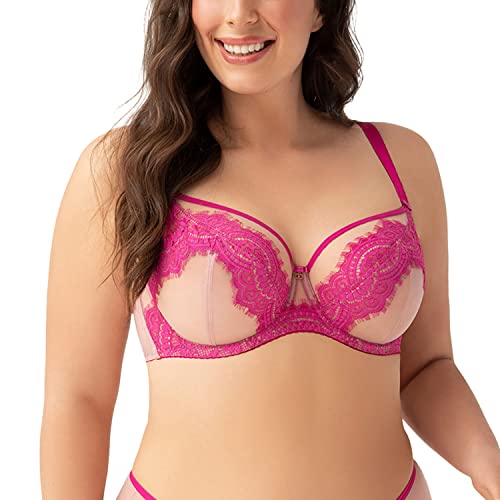 Gorsenia Damen Soft-BH Träger Netz Spitze Schale Schelife Dessous Gemustert K764 Malika, Pink,90I von Gorsenia