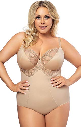 Gorsenia K356 Gala Body Dame Maxi Shapewear Stickerei Soft-Cups Regulierbar EU, Beige,75G von Gorsenia