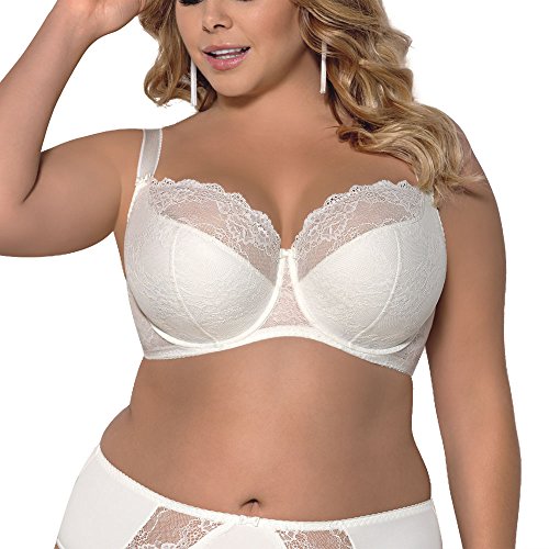 Gorsenia K357 Blanca Bügel BH Dame Dessous Spitze Geblümt Regulierbar Setteil EU, Elfenbein,100C von Gorsenia