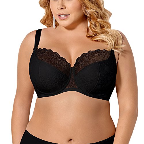 Gorsenia K357 Blanca Bügel BH Dame Dessous Spitze Geblümt Regulierbar Setteil EU, Schwarz,70G von Gorsenia