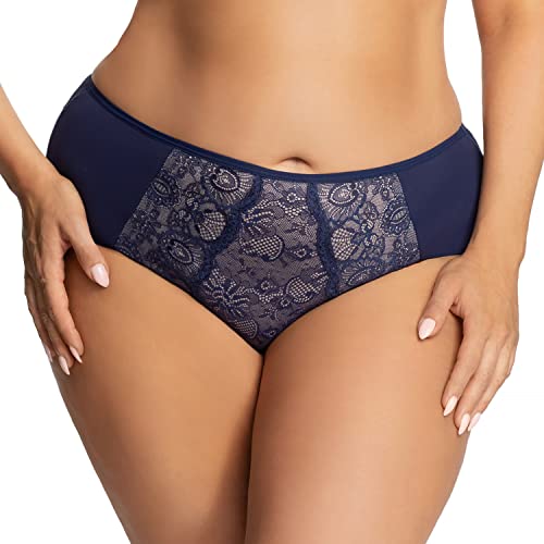 Gorsenia K358 Blanca Slips Dame Dessous Spitze Geblümt Normaler Bund Setteil EU, Dunkelblau,S von Gorsenia