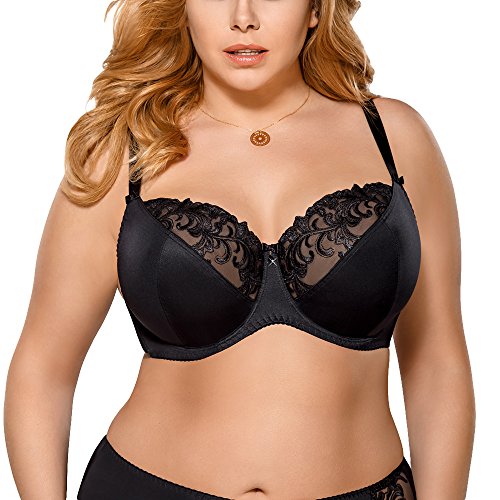 Gorsenia K378 Victoria Soft BH Dame Maxi Stickerei Regulierbar Setteil EU, Schwarz,100D von Gorsenia