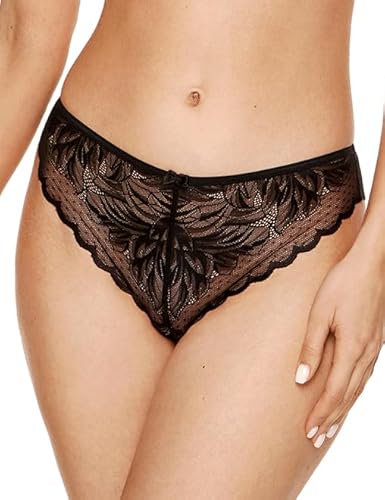 Gorteks Astrid-S Tanga, Tanga-Unterwäsche, Spitzen-Tanga, Baumwoll-Schritt, Komfort String für Frauen, Sexy, Tangaslip, Lace Panties Brazilian String Gemütlich – 38, Schwarz von Gorteks