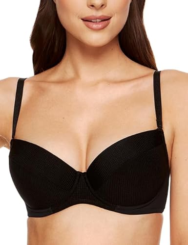 Gorteks Lingerie Andrea-B1 Push-Up-BH, gepolstert, Dessous Damen, Damen-BH mit Bügel, bequemer Push-Up, klassischer BH, Komfort Damenlingerie – 65F, Schwarz von Gorteks