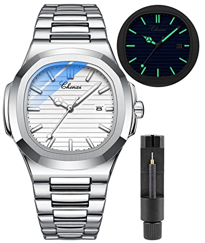 Gosasa Modische Herren-Armbanduhr, Datum, Business-Uhr, Edelstahl, luxuriöser Stil, leuchtend, Quarz, wasserdicht, Analoganzeige, männliche Armbanduhr, B-weiß, modisch von Gosasa