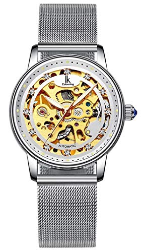 Gosasa Luxuriöse automatische mechanische Damenuhr, goldfarben, Edelstahl-Mesh-Armbanduhr, Kleid, silber, Mechanisch, selbstaufziehend von Gosasa