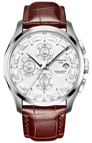 Gosasa Swiss Watch Herren Komplex Funktion Analog Automatik Mechanische Uhr Edelstahl Leuchtende Uhr, Lederband - roségold blau, Mechanisch von Gosasa