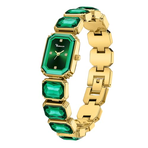 Luxus Damen Kristall Armband Uhr Elegant Rechteckig Minimalistisch Zifferblatt Diamant Armreif Band Wasserdicht Mode Zierlich Damen Quarzuhren Damen Geschenk, A-grün, Luxuriös von Gosasa