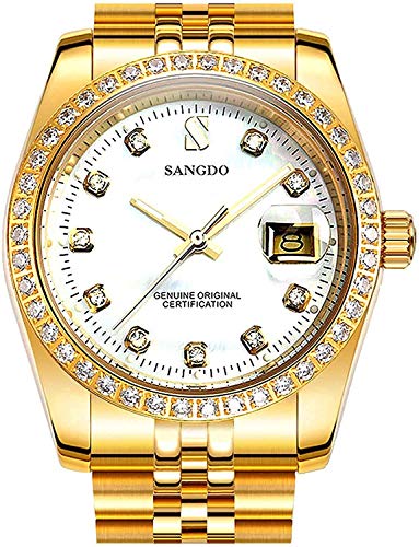 TEINTOP Sangdo Armbanduhr für Herren Automatikuhren Mechanischer Edelstahlband(Gold Weiß) von Gosasa