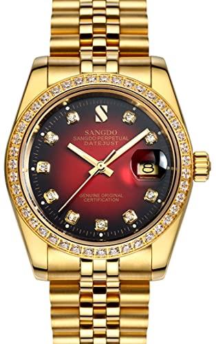 TEINTOP Sangdo Herren Uhren Automatische Armbanduhr Mechanisch Gold mit Edelstahlband(Vollgoldenes rotes Zifferblatt) von Gosasa
