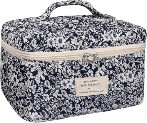 1 x Make-up-Tasche mit Blumenmuster, große Kosmetiktasche für Damen und Mädchen, niedliche Baumwoll-Make-up-Tasche, gesteppte Make-up-Tasche, Reise-Kulturbeutel mit Blumenmotiv (schwarze Rose), von Gosect