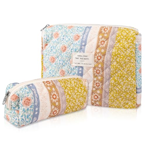 Make-up-Taschen-Set, niedliche Kosmetiktasche für Damen und Mädchen, Blumenmuster, Kosmetiktasche, Kosmetiktasche, Reise-Make-up-Organizer-Tasche (farbkodiertes Blumenmuster), 2-teiliges Set, 2 x von Gosect