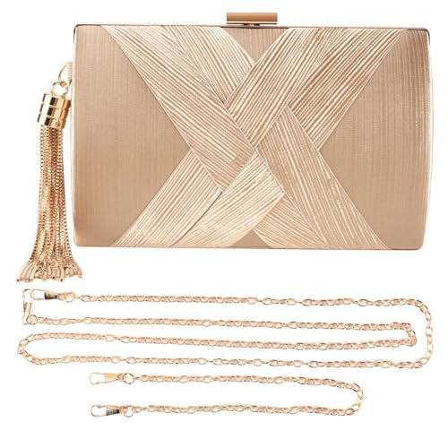 Gosera Quaste Mode Damen Clutch Bag Schulter Handtaschen weiblichen Party Hochzeit Abendtasche fuer Telefon Geldboerse Gold von Gosera