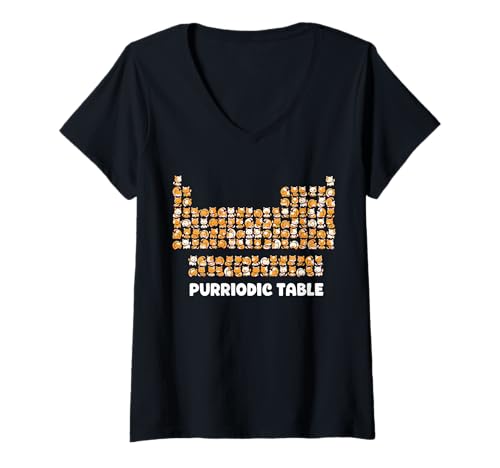 Damen Purriodic Table Katze Chemie Pun Periodensystem Wissenschaft T-Shirt mit V-Ausschnitt von GoshWow