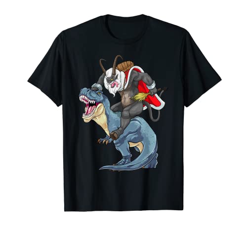 Krampus Riding Dinosaurier T-Rex Weihnachten Jungen Herren Xmas Squad T-Shirt von GoshWow