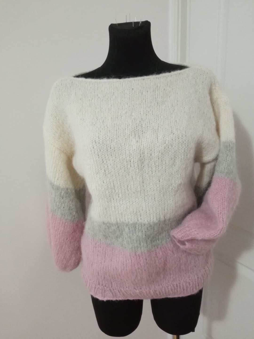 Damen Alpaka Pullover Ecru Gestrickt Handarbeit von Goshia