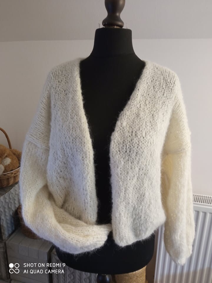 strickjacke Damen Bolero Wolljacke Alpaka Pullover Ecru Handarbeit von Goshia