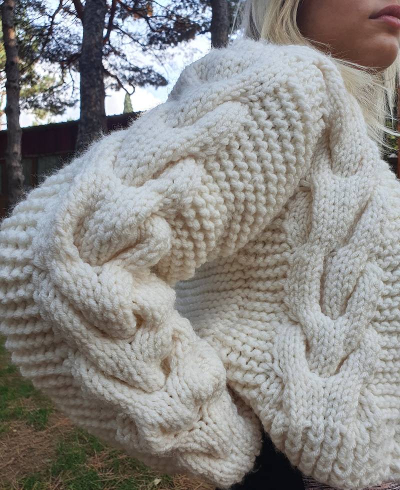 Sperrige Seil Zopfmuster Strickjacke | Handgestrickte Grobstrick Mit Verdrehtem Geflochtene Herbst Pullover von Goshley