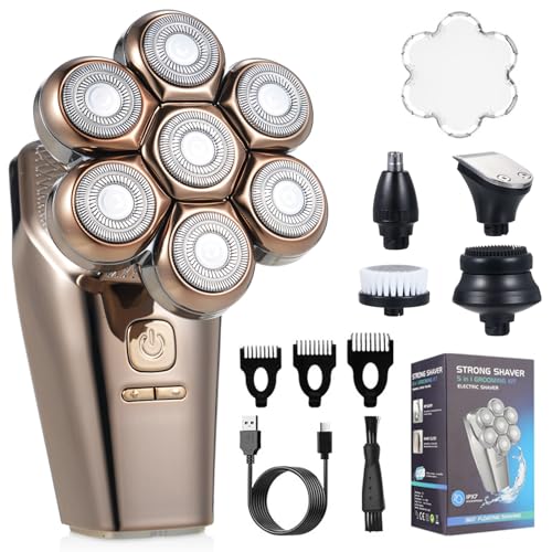 Goshyda Head Shavers für Kahle Männer: 5-in-1-wasserdichtes Pflegekit mit 7D-schwimmenden Köpfen und LCD-Display, Typ-C Wiederaufladbare Elektrische Rucksern von Goshyda