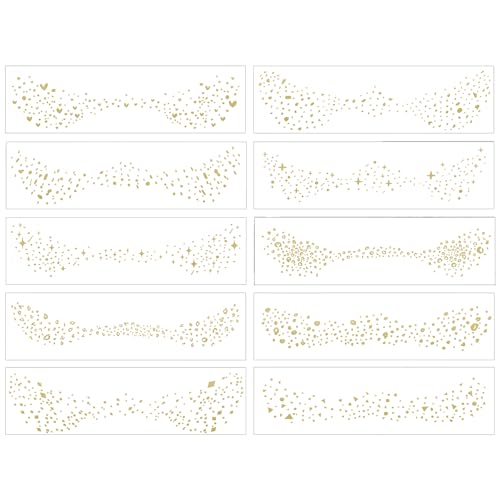 10 Stück Gesichtstattoo Sommersprossen, Funkelnde Sommersprossen-Gesichtsaufkleber Goldene Sommersprossen-Gesichtstattoos Sternenstaub-Gesprenkel-Make-up-Patch für Frauen Cosplay Make-up von Gosknor