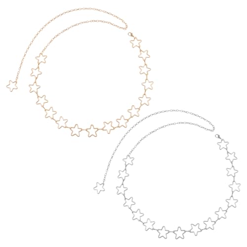 2 Stück Stern-Hüftketten für Damen, Verstellbare Körperketten Gold-Silber-Kette Stern-Punk-Taschenkette Western-Bauchketten Gürtel Körperketten Schmuck für Männer und Frauen von Gosknor