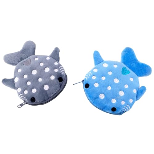 2stk Walhai-Geldbörse, Süß Hai-Münzbeutel mit Reißverschluss Angenehme Haptik Geldbörse mit Wal-Meerestier Kawaii Hai-Geldbörse für Frauen Kinder Kosmetikartikel Kopfhörer Geldscheine von Gosknor