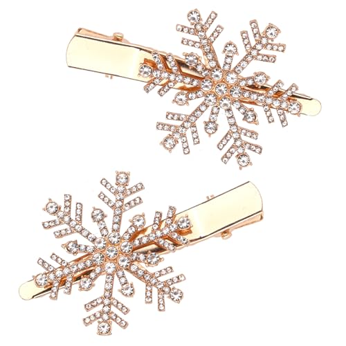 2stk Weihnachts-Haarspangen mit Strasssteinen und Schneeflocken, Haarspangen mit Schneeflocken Weihnachtshaarnadel Haarschmuck für Weihnachten Frauen Mädchen Geschenk Cosplay (Gold) von Gosknor