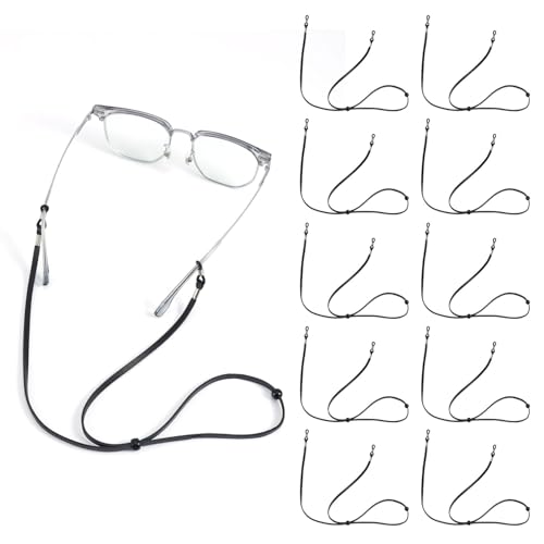 Gosknor 10 Stück Brillenbänder, Verstellbare Brillenhalter um Den Hals Hochwertiges Leder-Halteband Universelle Brillenhalterkette für Männer und Frauen (Schwarz) von Gosknor