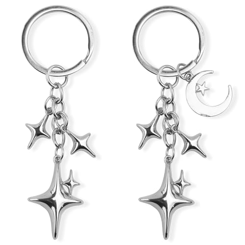 Gosknor 2stk Süße Schlüsselanhänger mit Stern und Mond, Y2k-Schlüsselanhänger mit Stern Ästhetischer Schlüsselanhänger für Geldbörse Handtasche Rucksack Autohalter (2 Designs) von Gosknor
