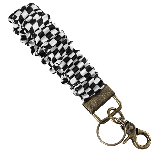Gosknor Schlüsselanhänger-Armband Damen, Stilvolles Scrunchie-Schlüsselanhänger-Armband mit Kariertem Design und Clip-Verschluss Hochdehnbares Handgelenkband für Arbeit Einkaufen Alltag von Gosknor