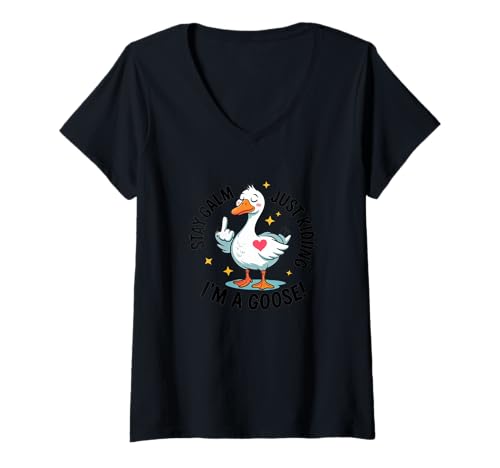 Damen Bleib ruhig Nur EIN Scherz, ich Bin eine Gans! - Gans - Lustiges Gänschen T-Shirt mit V-Ausschnitt Damen Bleib ruhig Nur EIN Scherz, ich Bin eine Gans! - Gans - Lustiges Gänschen T-Shirt mit V-Ausschnitt von Gosling - Stay Calm Just Kidding, I'm a Goose!