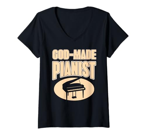 Damen Glaubensbasierter Christlicher Pianist Musik T-Shirt mit V-Ausschnitt Damen Glaubensbasierter Christlicher Pianist Musik T-Shirt mit V-Ausschnitt von Gospel Musiker und Kirchenpianisten