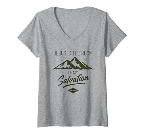 Damen Jesus is The Rock of My Salvation – Psalm 62:6 Faith Verse T-Shirt mit V-Ausschnitt Damen Jesus is The Rock of My Salvation – Psalm 62:6 Faith Verse T-Shirt mit V-Ausschnitt von Gospel of Salvation Christian Faith Evangelism