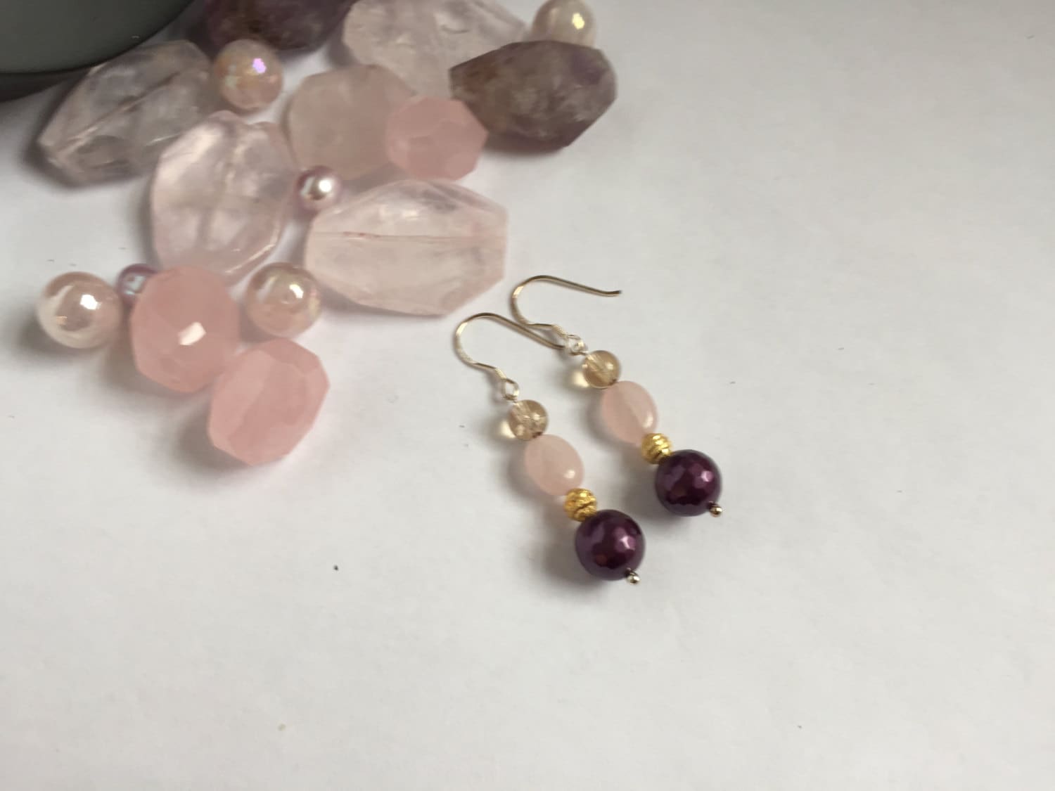 Rosenquarz Ohrringe, Rosa Quarz, Lila Gelb Quarz Citrin Crystal Healing, Brautschmuck von GossJewellery