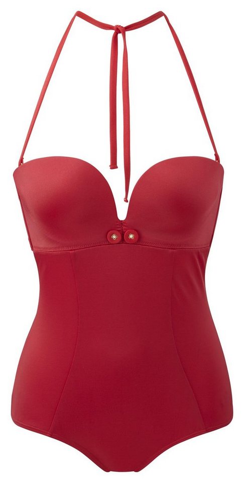 Gossard Badeanzug Swimwear Retro Button Plunge Push-Up BH Badeanzug Red (Badeanzug, 1-St., glatt) von Gossard