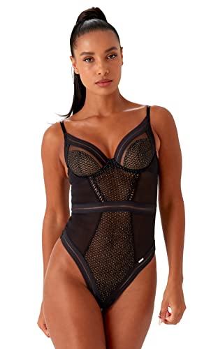 Gossard Damen Widerspruch Plunge Body Shapewear Bodysuit, Durchsichtig, schwarz/Silber, 85E von Gossard