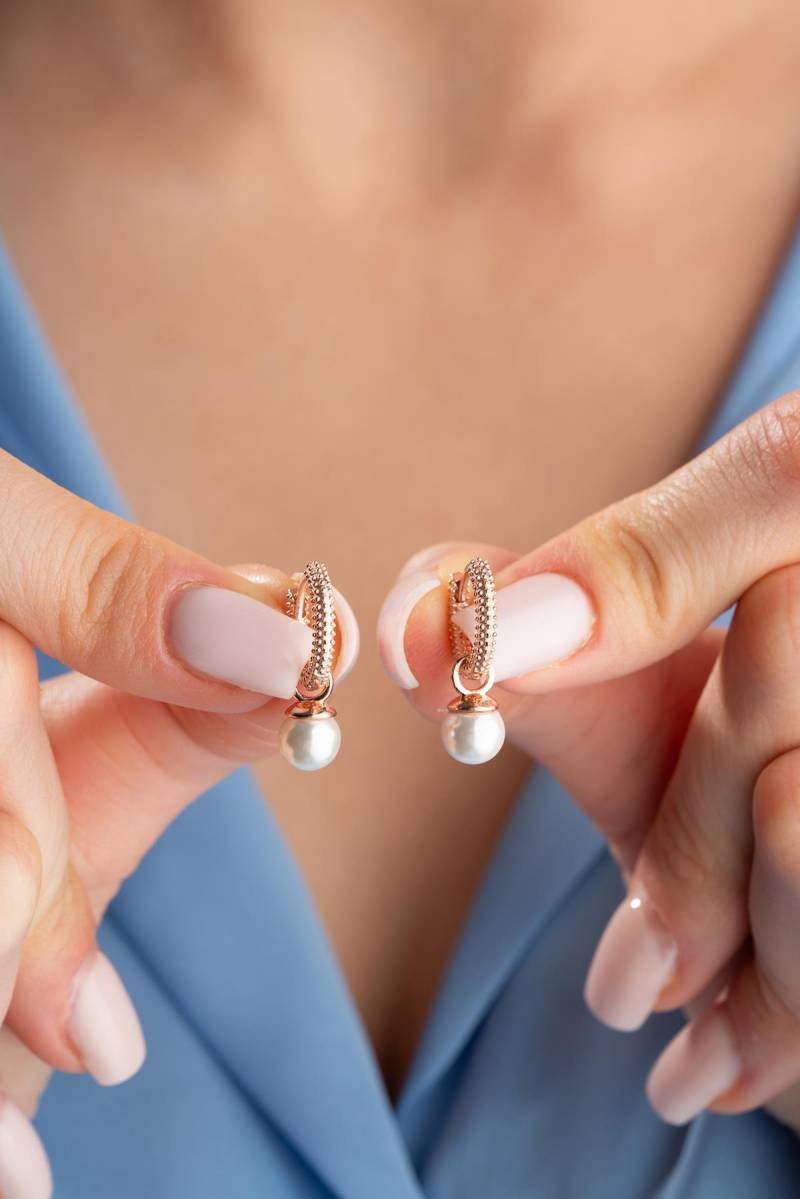 Perlen Ohrringe Aus 925 Sterling Silber in Rosegold Für Damen, Modeschmuck von Gossare