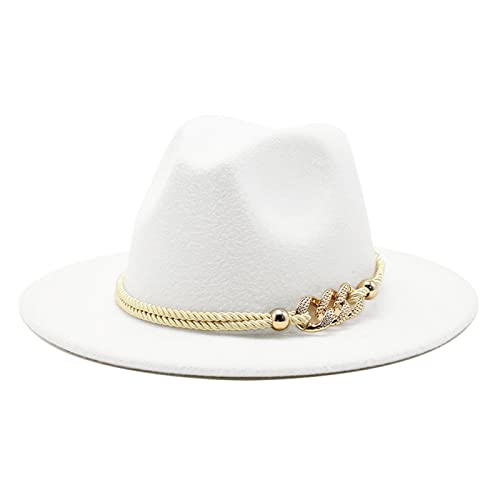 Gossifan Damen Fashion Fedora Panamahut mit breiter Krempe aus Filz, mit Ringgürtel - Wei - Medium von Gossifan