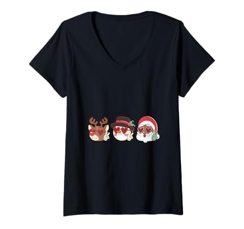 Damen Groovy Christmas Black Claus Afrikanischer Weihnachtsmann Rentier Schneemann T-Shirt mit V-Ausschnitt Damen Groovy Christmas Black Claus Afrikanischer Weihnachtsmann Rentier Schneemann T-Shirt mit V-Ausschnitt von Gossip Rag