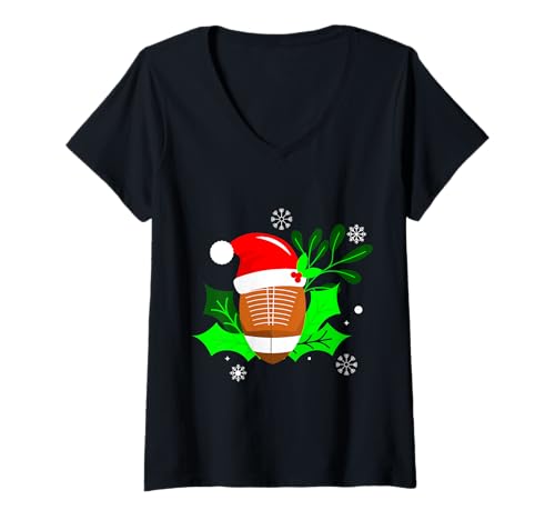 Damen Hässliche Weihnachten, Fußball, Sport, Weihnachten, Stechpalme, Weihnachtsmann, festlich T-Shirt mit V-Ausschnitt von Gossip Rag
