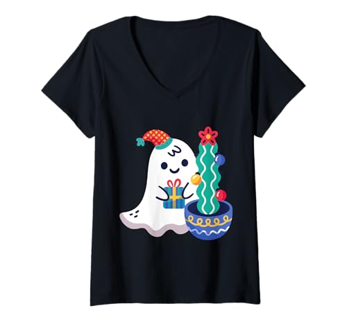 Damen Hässlicher Weihnachtsgeist, Weihnachten, Kaktus, Weihnachtsmann, niedlich, Gothic T-Shirt mit V-Ausschnitt von Gossip Rag