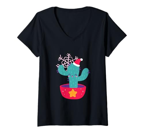 Damen Hässlicher Weihnachtskaktus Südwesten Wüste Schneeflocke Winter Weihnachten T-Shirt mit V-Ausschnitt Damen Hässlicher Weihnachtskaktus Südwesten Wüste Schneeflocke Winter Weihnachten T-Shirt mit V-Ausschnitt von Gossip Rag