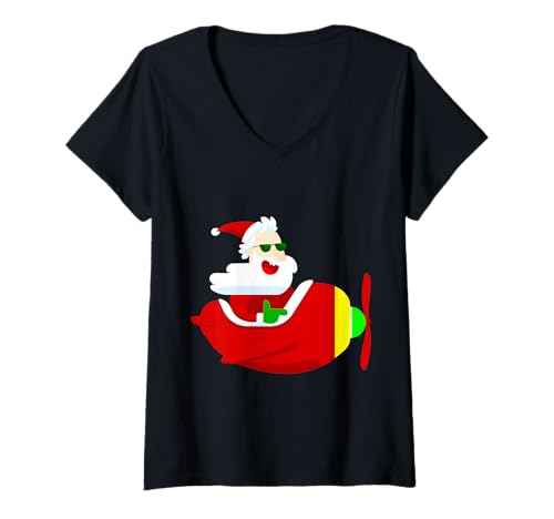 Damen Weihnachten Flieger Flugzeug Pilot Weihnachtsmann Lustiges Flugzeug Jolly T-Shirt mit V-Ausschnitt Damen Weihnachten Flieger Flugzeug Pilot Weihnachtsmann Lustiges Flugzeug Jolly T-Shirt mit V-Ausschnitt von Gossip Rag