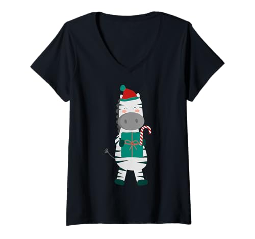 Damen Weihnachten Zebra Weihnachtsmann hässlich Weihnachten Niedlich Frohe Feiertage T-Shirt mit V-Ausschnitt Damen Weihnachten Zebra Weihnachtsmann hässlich Weihnachten Niedlich Frohe Feiertage T-Shirt mit V-Ausschnitt von Gossip Rag